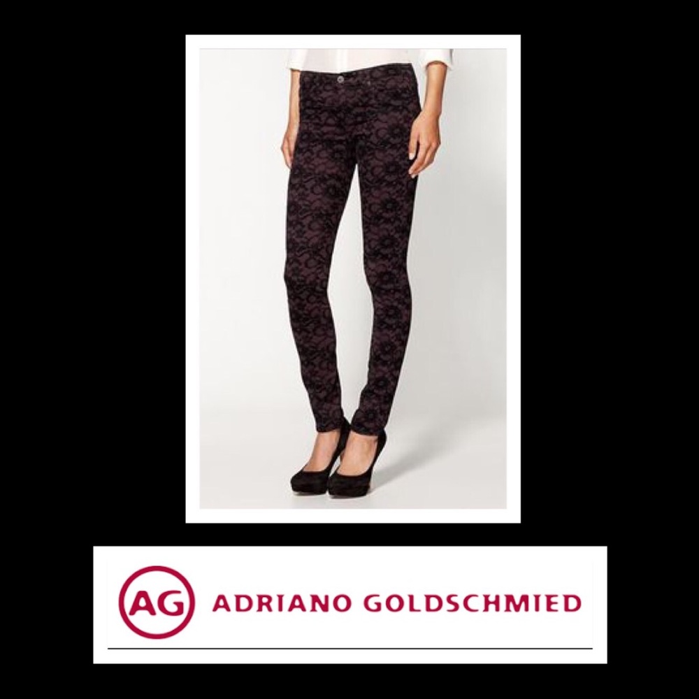 Ag Adriano Goldschmied Women’s Skinny Jeans - Black with Dark Purple Floral